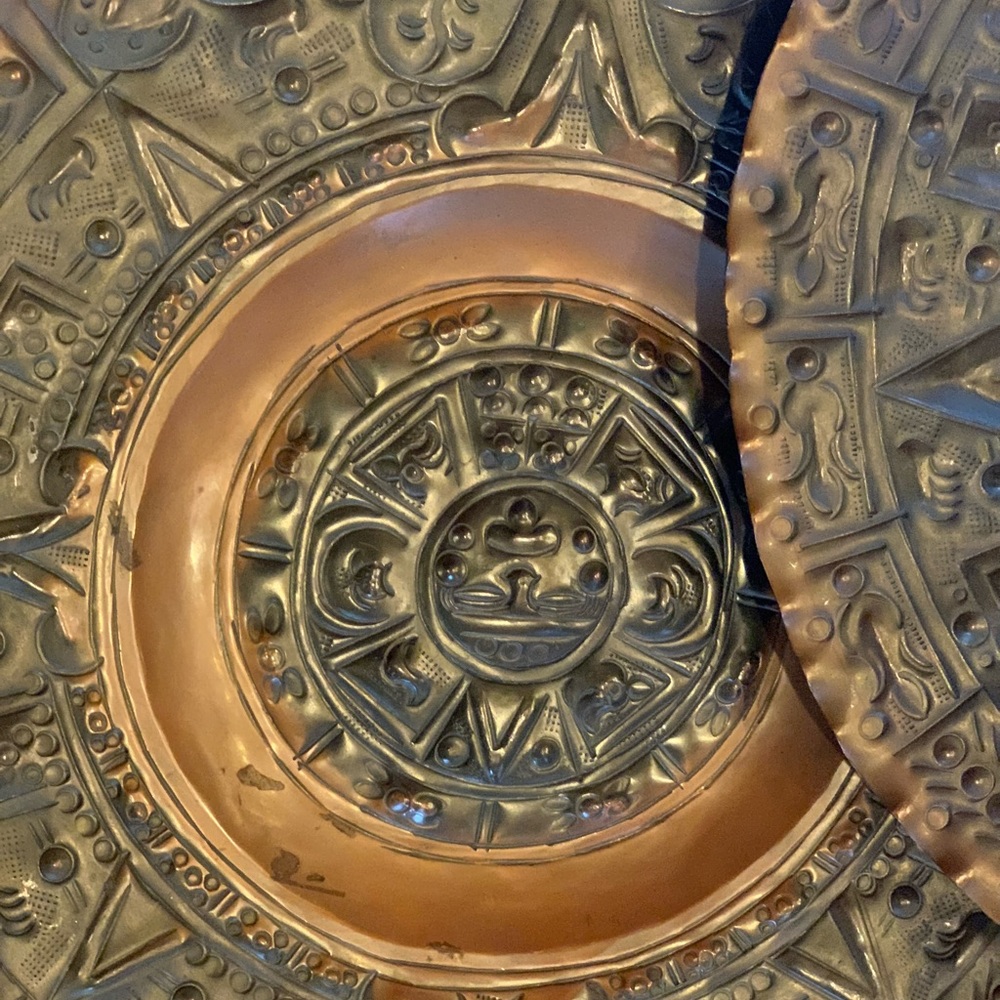 Vintage Copper like Sun Wall Art Aztec calendar 2 in 1 bundle